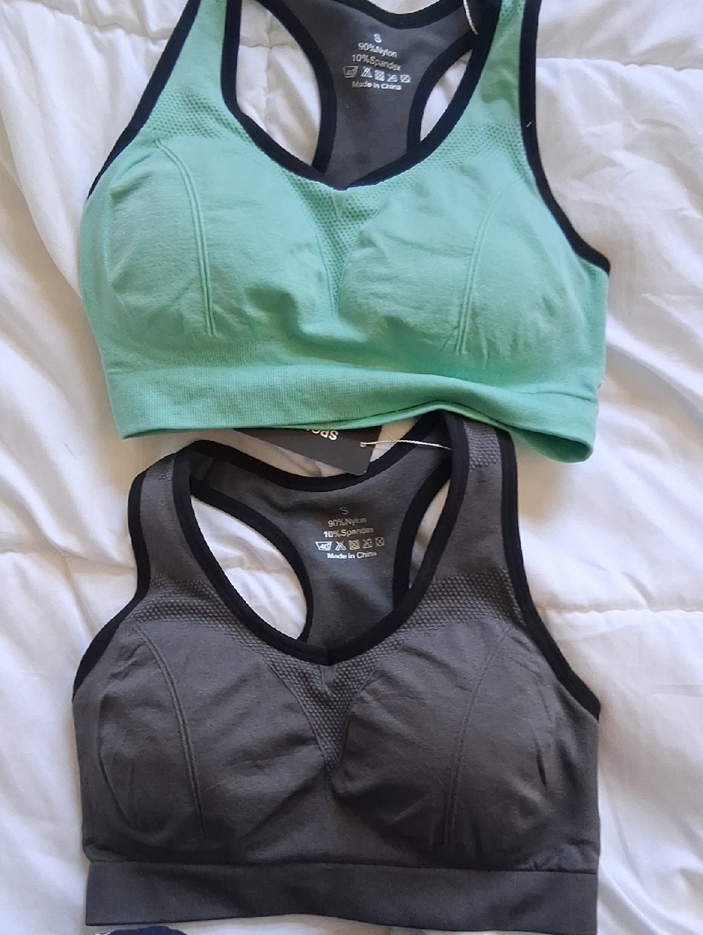 Seamless Racerback Sports Bras - Mint and Charcoal